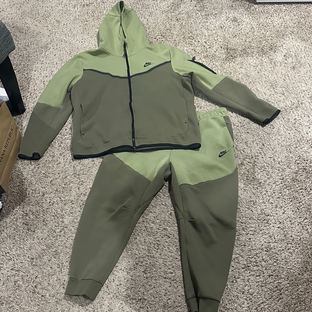 Nike tech Two-Tone Olive & Sage Green Zip Hoodie and Joggers Set